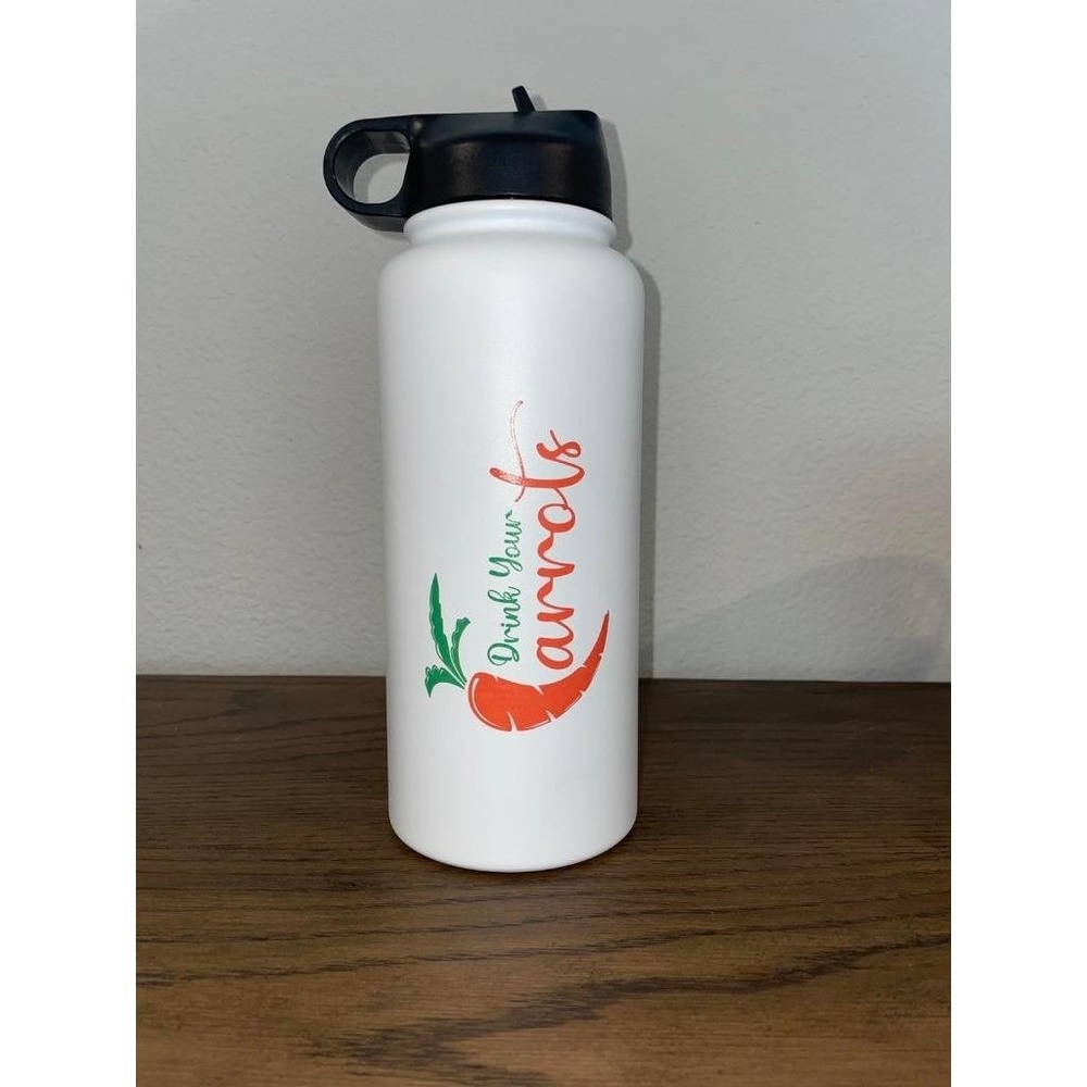 NEW Titan 32 oz Vacuum Insulated Steel Water Bottle "Drink Your Carrots" White